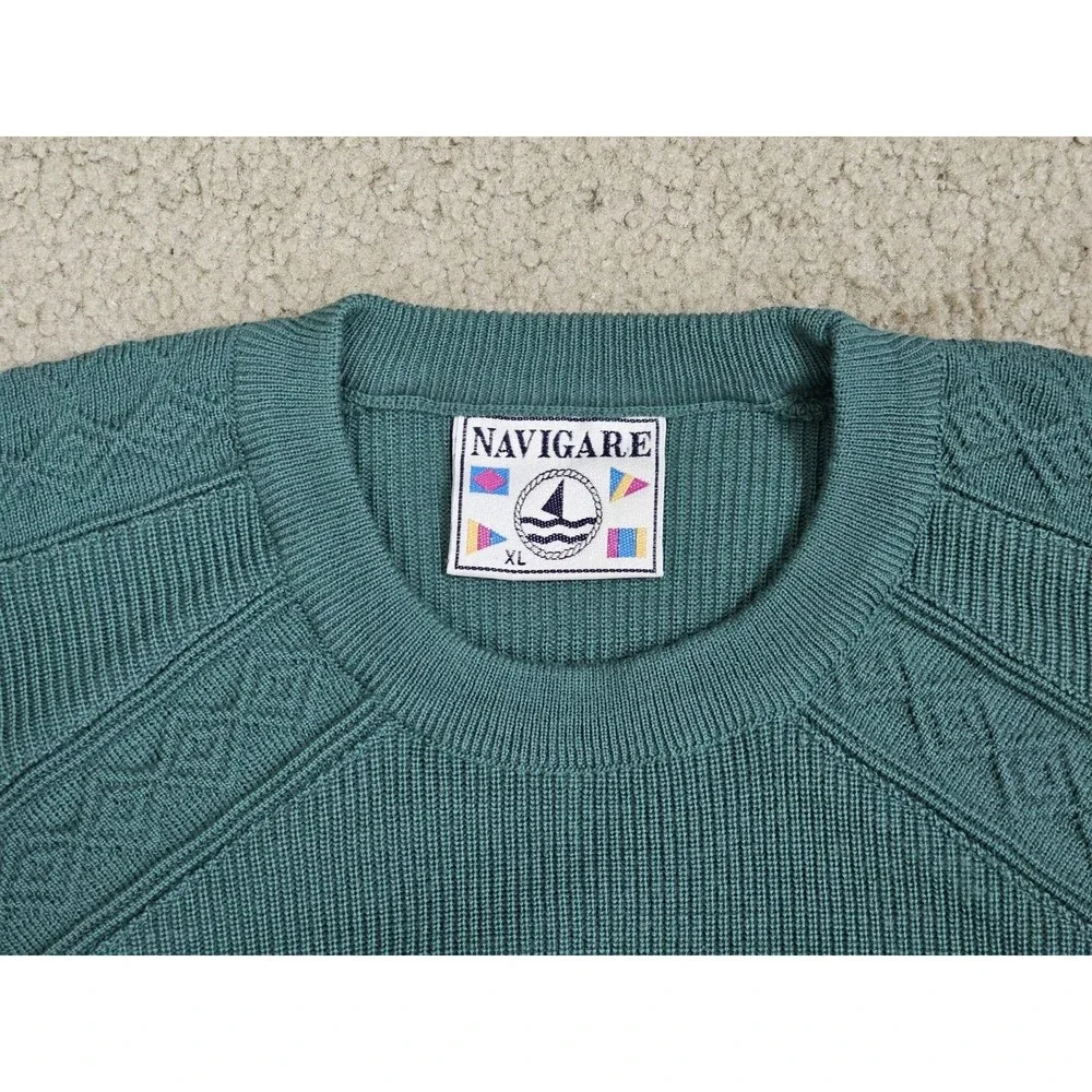 Navigare Sweater Lana Merino Wool Crew Neck Size XL Green Pullover Made In Italy